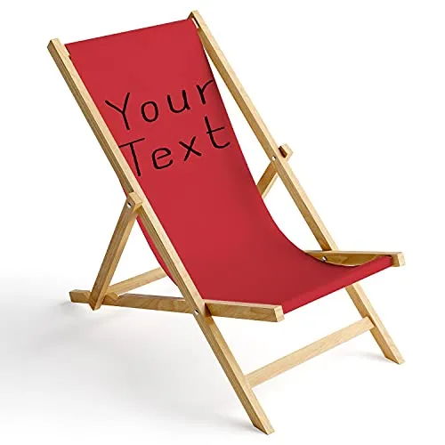 Ferocity Holz-Liegestuhl Klappbar Klappliegestuhl Sonnenliege Strandstuhl Wechselbezug Motiv Your Text Rot [119]