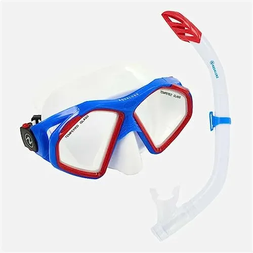 Aqua Lung Sport Hawkeye Combo White/Blue/RED - L - Taucherbrille mit integriertem Schnorchel, ideal für klare Sicht und Komfort beim Schnorcheln oder Schwimmen.