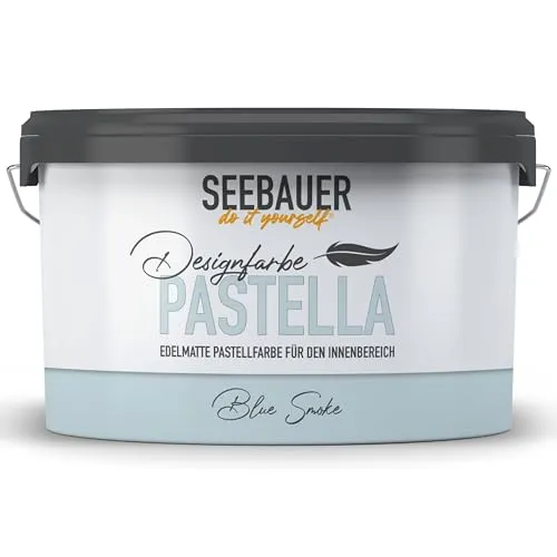 SEEBAUER diy Pastellfarbe PASTELLA Blau 2,5L (Blue Smoke) Edelmatte Wandfarbe Hellblau - Innenfarbe sehr hohe Deckkraft - Matt, Abwaschbar und Tropffrei