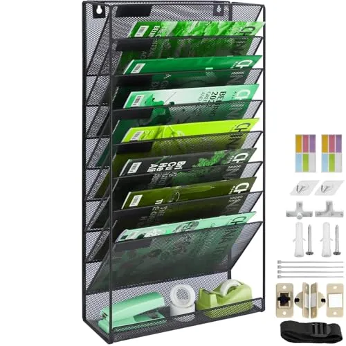 IOUGDSEC A4-Netz-Hängeregal für Zeitschriften, Dokumente, Aufbewahrung, Briefablagen, Schreibtisch-Organizer Mit 9 Etagen, Robustes Metallgeflecht