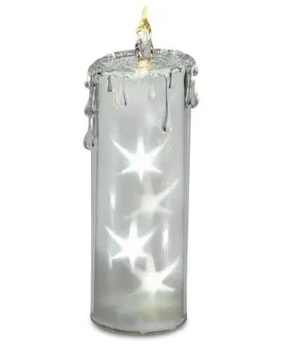 LED Kerze Weihnachtsdeko aus Acryl mit Sternmotiv Dekokerze 18 cm mit warmweißem Licht - batteriebetriebenes LED-Dekolicht für Fensterbank, Tisch, Geschenkidee zu Weihnachten & Advent