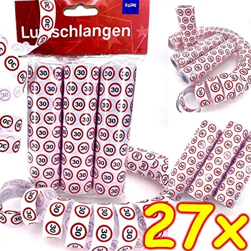 Luftschlangen * 30. Geburtstag * als Deko für Party und Birthday | 3 Rollen mit je 9 Schlangen mit Verkehrsschild Zahl 30 | Tischdeko Streamer Partydeko 27
