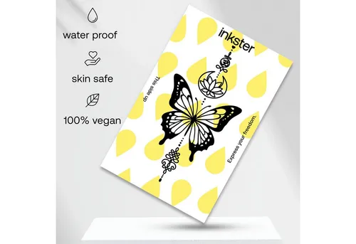 Inkster Schmuck-Tattoo Schmetterling mit Symbolen Tattoo, wasserfestes temporäres Tattoo, 2 Wochen Halt