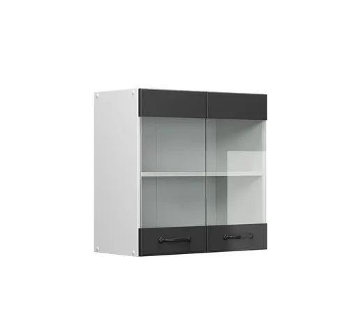 Vicco Glashängeschrank R-Line, Anthrazit Landhaus/Weiß, 60 cm - Hängeschrank für die Küche, stilvoll und elegant mit flexiblem Design. Perfekt zur Aufbewahrung von Geschirr und zur Verschönerung Ihrer Küche.