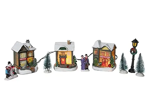 Spetebo LED Weihnachtsdorf mit 3 LED beleuchtet - Set 10-teilig - Weihnachtsstadt Tischdeko Fensterdeko