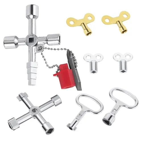 Stück Baumaschinen Schlüssel Set, Universalschlüssel Set, Mehrzweck-Vierkantschlüssel, zur Steuerung von Heizkörpern, Stromversorgungsboxen, Auslassventilen und Wasserhähnen(Silber, 8) 8