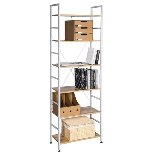 Woltu Standregal mit 6 Ablagen, Hochregal Holz 60x180 cm - Praktisches Standregal mit 6 stabilen Ablagen, ideal für Bücher oder Dekoration. Robuste Stahlrahmenkonstruktion mit modernem Design, passt perfekt in jedes Zimmer.