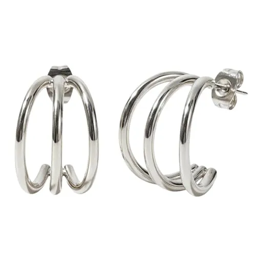 NH10001811 Creolen 3fach Edelstahl Silber Ohrringe 1,9 cm Damenohrringe Ohrschmuck Kreolen Damenschmuck Damencreolen Edelstahlcreolen (Silber)