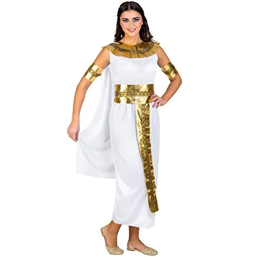 dressforfun Frauenkostüm Nilkönigin Kairo | langes Kleid mit angenähtem Cape | goldene Armbänder, Gürtel & Kragen (XL | Nr. 300325)