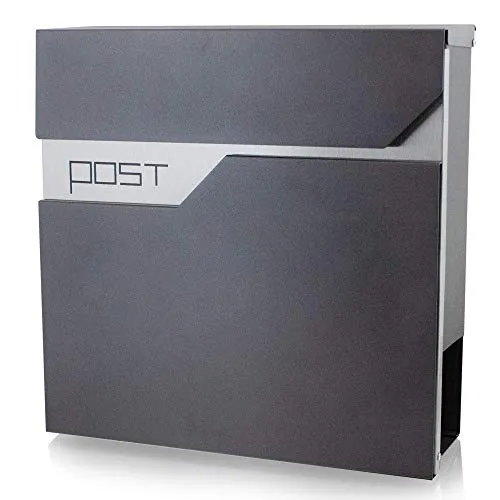 Design Briefkasten 16442 - Anthrazit Graphit BITUXX - Eleganter Wandbriefkasten aus Edelstahl mit abschließbarem Design und Zeitungsfach, ideal für den privaten und kommerziellen Gebrauch.