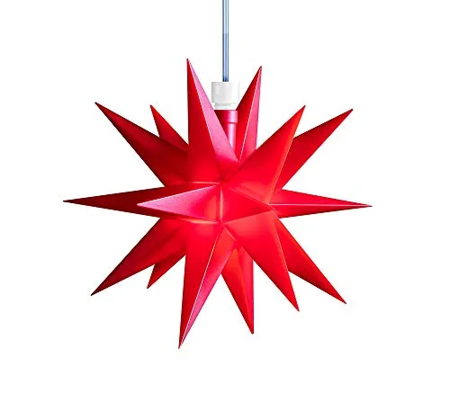 STEINFIGURENWELT GIEBEN 3D LED Stern Ø 12 cm Weihnachtsstern Batterie Ministern Innen mit Timer Kunststoff Stern klein Leuchtstern Deko für innen Indoor (Rot)