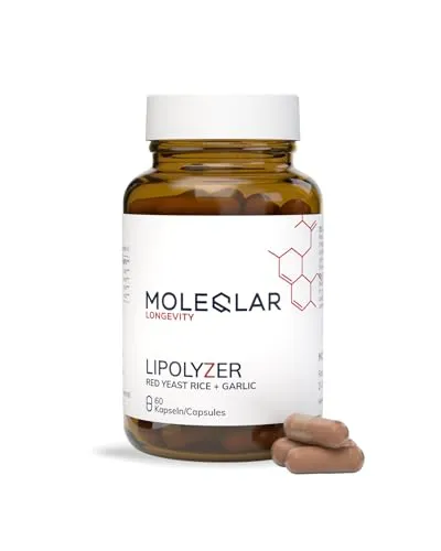 MoleQlar Lipolyzer 60 Stück - Roter Reis Komplex mit geruchlosem Knoblauchextrakt - 2,9 mg Monacolin K und 3 mg SAC pro Kapsel - Innovative Formulierung