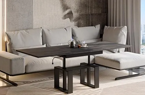 Endo-Moebel Artino Flex – Ausziehbarer Couchtisch mit Synchronauszug | Höhenverstellbarer Esstisch (Beton Dunkel)