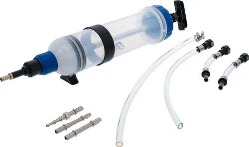 Handpumpe - Kunststoff 1,5 l mit Adapter-Satz - Werkstatteinrichtung zur sicheren Entsorgung von Kraftstoffen, Motoröl und mehr. Ideal für Benzin- und Dieselfahrzeuge, inkl. umfangreichem Adapter-Satz für vielseitige Anwendungen.