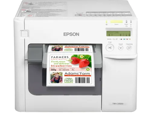 Epson ColorWorks TM-C3500 Etikettendrucker - Farbetikettendrucker mit automatischer Schnittvorrichtung für wisch- und wasserfeste Etiketten. Ideal für professionelle Anwendungen mit bis zu 200 Etiketten/Minute.