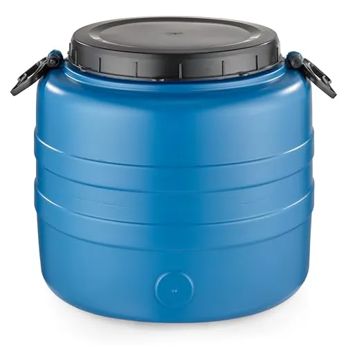 F & R Weithalsfass 30l mit Griffen mit Deckel lebensmittelecht HDPE Gärfass Gärbehälter Futtertonne Hund Pferd Getränkefass vielseitig stapelbar