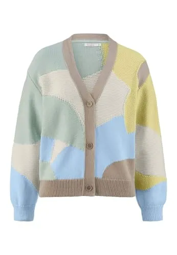 hessnatur Strickjacke Damen aus Bio-Baumwolle | Nachhaltige Mode - GOTS zertifizierte Strickjacke mit bunten Strukturmustern und V-Ausschnitt. Angenehme Baumwollqualität für höchsten Tragekomfort. Ideal für einen lässigen Look!