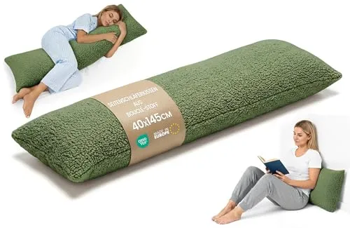 Seitenschläferkissen Bouclé 40 x 145 cm – Ergonomisches Schwangerschaftskissen - Ergonomisches Seitenschläferkissen für optimalen Schlafkomfort. Das Kissen passt sich der Körperkontur an und bietet Unterstützung beim Entspannen. Abnehmbarer Bezug, pflegeleicht und aus atmungsaktiven Materialien für ein angenehmes Schlafklima.