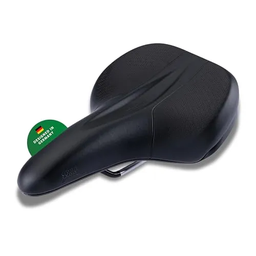 CONTEC Fahrradsattel Sonic Trekking, 270x180 mm, aus Nylonfaser und PVC, Stoßdämpfend, bequemer Fahrradsattel, inkl. Skala und Tragegriff, Ergonomischer Fahrrad Sattel für Herren & Damen, schwarz