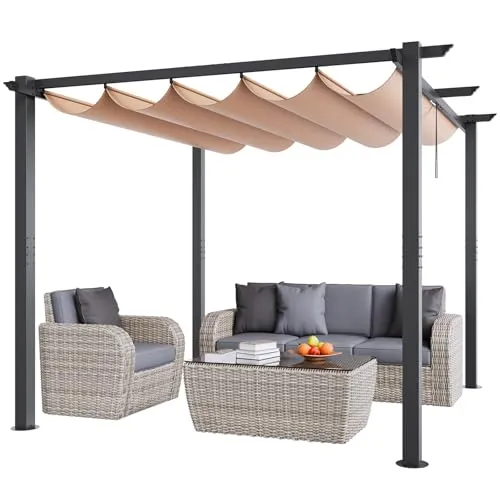 VEVOR Pergola 3x3 m mit Sonnenschutzdach - Pavillon aus robustem Aluminium mit UV50+ Schutz, ideal für Terrassen und Gärten - bietet optimalen Schatten und wetterfesten Komfort.