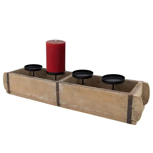 Adventsleuchter in Ziegelform für Stumpenkerzen - Vintage Deko - Holz Weihnachts Kerzenständer im Used Look für 4 Stumpenkerzen, ideal für festliche Tischdeko und stimmungsvolle Adventsdekoration.