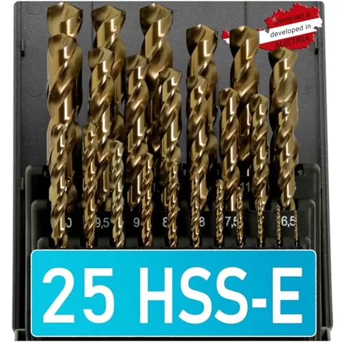 WELIQU Metallbohrer Set HSS-E Cobalt Pro 25-teilig - M35 Spiralbohrer-Set - 1-13mm, 0,5mm Schritte - Selbstzentrierend für Edelstahl, Stahl, Eisen usw.