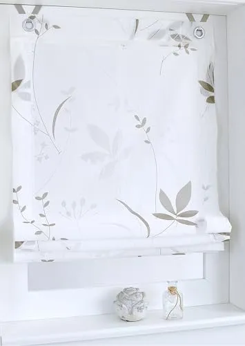Kutti Ösenrollo Dandelion Weiss Natur Taupe 60x140 cm - Raffrollo mit Blumenmotiven, stufenlos höhenverstellbar für flexiblen Lichtschutz und Sichtschutz. Ideal für jeden Raum, pflegeleicht und waschbar bei 30°C.
