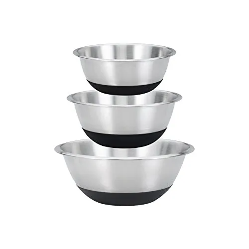 King Schüsselset Steel 3-teilig aus 3 Schüsseln mit Anti-Rutsch-Boden Silber/schwarz Ø ca. 16, 18, 22 cm