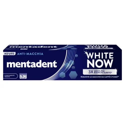 Mentadent White Now Anti-Flecken-Zahnpasta, White-Correct und Weiß-Infinity Technologie, Anti-Flecken-Aktion** Zähne 3 mal mehr Weiß* und Langweiß***, 75 ml