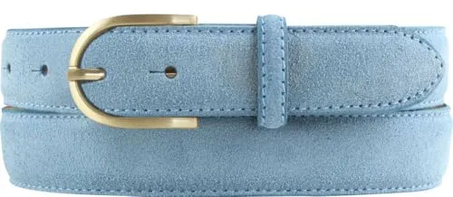BELTINGER Damen-Gürtel aus Veloursleder 3,0 cm | Velour-Ledergürtel für Damen 30mm | Wildleder-Gürtel mit runder, goldener Gürtelschließe | Jeansblau 110cm