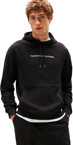 Tommy Hilfiger Herren Hoodie - Herren-Sweatshirt in Schwarz mit Stickerei und Kängurutasche. Angenehme Sweat-Qualität, reguläre Passform und praktische Kapuze für lässigen Komfort.