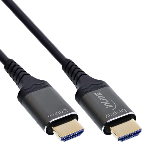 InLine HDMI AOC Kabel 8K, 40m - HDMI-Kabel & Videokabel mit Hybridtechnologie für verlustfreie 8K/4K-Übertragung bis 50m und 48 Gb/s. Robuste Aluminiumstecker und kompaktes Design für professionelle Anwendungen.