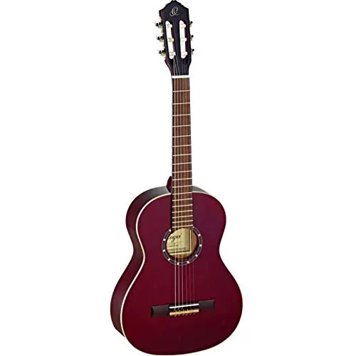 Ortega R121-3/4WR Weinrot - Hochwertige 3/4 Konzertgitarre - Gitarren, Family Series mit Fichten-Decke und Mahagoni-Boden, ideal für junge Musiker und Einsteiger, in elegantem Weinrot Hochglanz-Finish.
