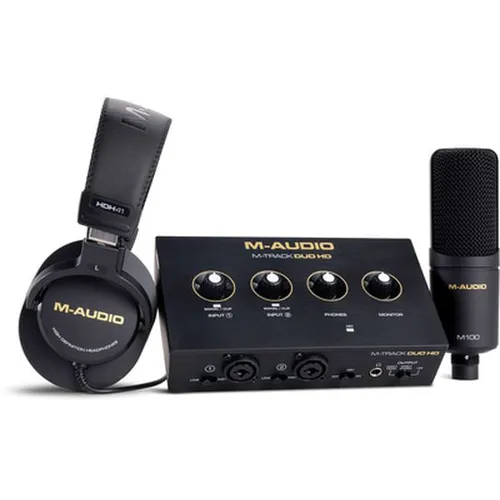 M-Audio M-Track Duo HD Producer Pack - Komplettes Recording-Set: Audio Interface, Kondensatormikrofon und Kopfhörer für einfache, professionelle Aufnahmen. Ideal für Einsteiger und mobile Produktionen.