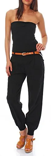 Malito Damen Einteiler - Langer Jumpsuit mit Gürtel (schwarz, XL) - Jumpsuits für Damen, figurbetont mit Gürtel für eine tolle Silhouette und praktische Seitentaschen, ideal für stilvolle Alltagslooks.
