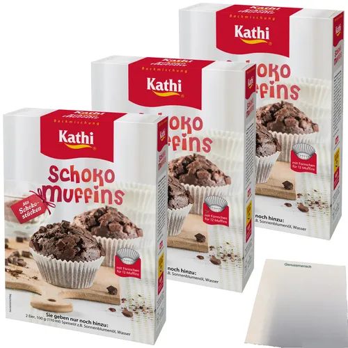 Kathi Backmischung für Schoko Muffins mit Schokoladenstücken 3x380g Packung usy