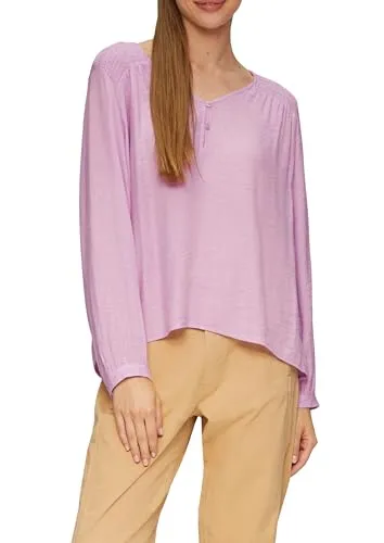 s.Oliver Strukturierte Bluse aus Viskosemix mit Smok Details in Lavendel - Damenbluse mit relaxtem Schnitt, V-Ausschnitt und raffinierten Smok-Details, ideal für einen eleganten Look im Alltag.