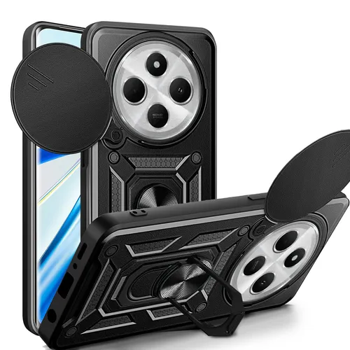 Outdoor Panzer Handyhülle Xiaomi Redmi 14C Kameraschutz Ringhalter in Schwarz