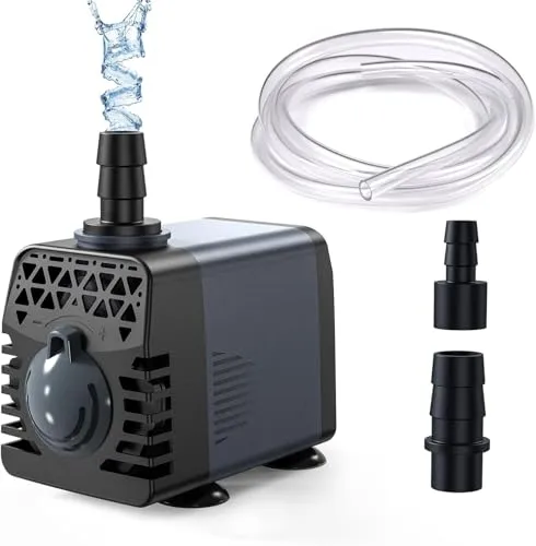Ankway Springbrunnenpumpe 10W 600L/H vor überhitzung Funktion ltra Leise Aquarium pumpe Mit 1,8m Kabel & 2 Düsen, Mini Wasserpumpen für Aquarien, Teich, Brunnen, Statuen, Hydrokultur-Systeme