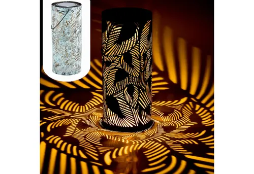 Marrakesch Orient & Mediterran Interior LED Solarleuchte Moderne Solarlaterne Hoja handgefertigt aus Metall in Grün 30 cm Deko, LED fest integriert, Handarbeit