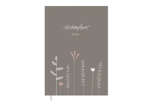 Eine der Guten Verlag Terminkalender Terminplaner 2026 - A5, grau rosa, 1 Doppelseite / Woche, 152 S. FSC-Papier, Softcover, klimaneutral