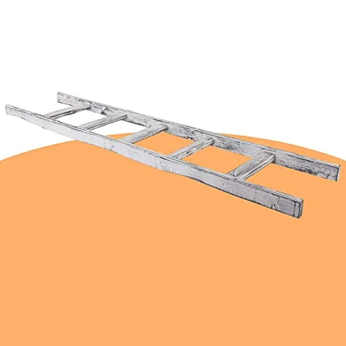 Obstkisten Online Holzleiter mit Sprossen als Handtuchhalter weiß, Wanddeko, Lampenhalter, Rankgitter - Deko für innen & außen (Grau Vintage Leiter 165cm)