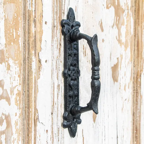 Griff für Gartentür, Stalltür, Türgriff Lilie | Eisen, schwarz | H22,2xB5,0cm