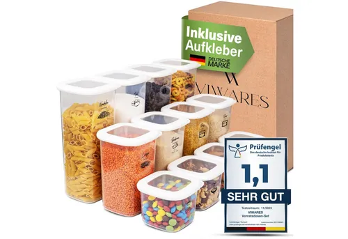 Viwares Vorratsdosen-Set Mix Weiß 12er - Vorratsdosen, BPA-frei und luftdicht, ideal für die trockene Lagerung von Lebensmitteln. Stapelbar für optimale Raumausnutzung und einfach zu reinigen.