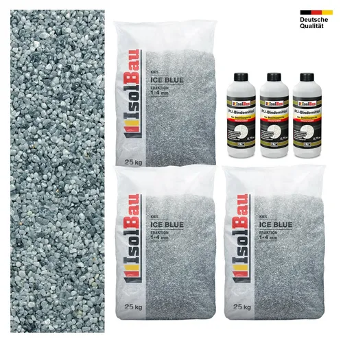 Steinteppich SET Ice Blue 1-4mm Marmorkies 75kg + PU-Bindemittel Set für 7,5m²