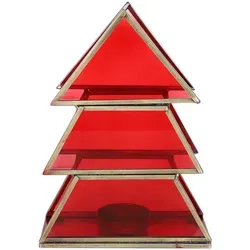 Teelichthalter Christbaum 17cm Rot aus Glas als Weihnachtsdeko Finse