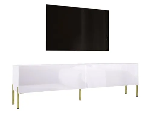 3E 3xE living.com TV- Schrank in Weiß Matt/Weiß Hochglanz mit Beinen in Gold, A: B: 170 cm, H: 52 cm, T: 32 cm