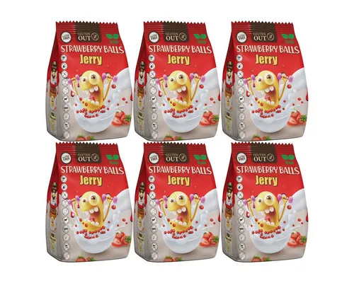 Nerano Cerealien, Nerano Strawberry Balls Jerry Frühstücksgetreide vegan 375g 6er Pack