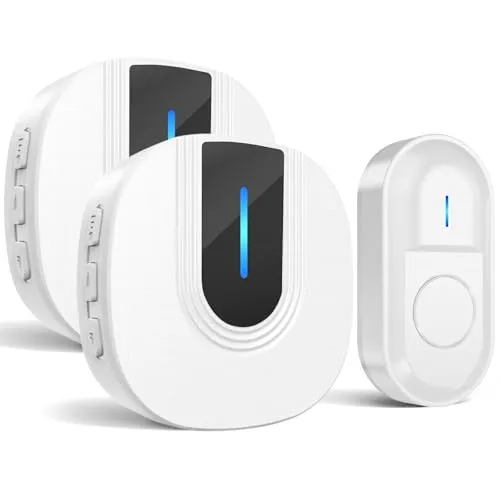 SURFOU Funkklingel Aussen Wasserdicht Türklingel Funkklingel Batteriebetrieben Set, Klingel Haustür 300m Reichweite mit Plug In Empfänger 55 Melodien 5 Lautstärke (Weiß, 2 Empfänger + 1 Sender)