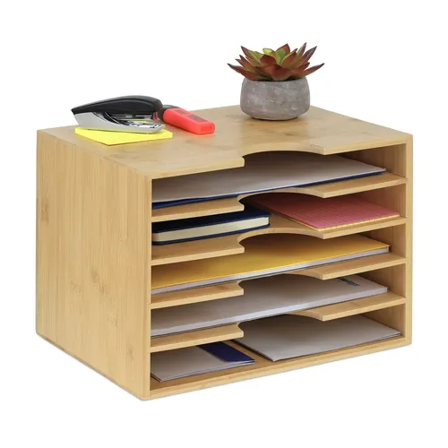 Bamboo Briefablage 5 Fächer - Ablagesysteme: Stilvolle und praktische Dokumentenablage aus hochwertigem Bambus mit 5 Fächern für optimale Organisation im Büro.